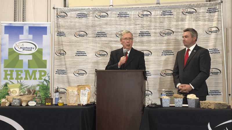 Senate Majority Leader Mitch McConnell with Commissioner Quarles announcing the 2018 Hemp Farming Act